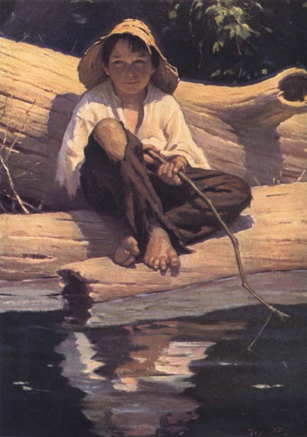 Forntispiece illustration for The Adventures of Huckleberry Finn by mark Twain